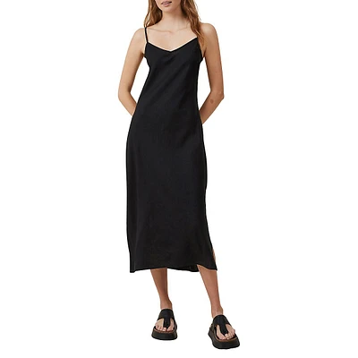 Haven Linen-Blend Midi Slip Dress