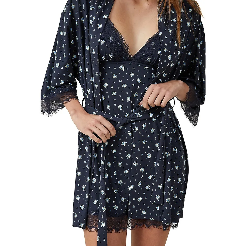 Print Slinky Short Wrap Robe