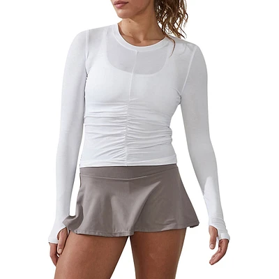 Ruched-Front Long-Sleeve Crop Top