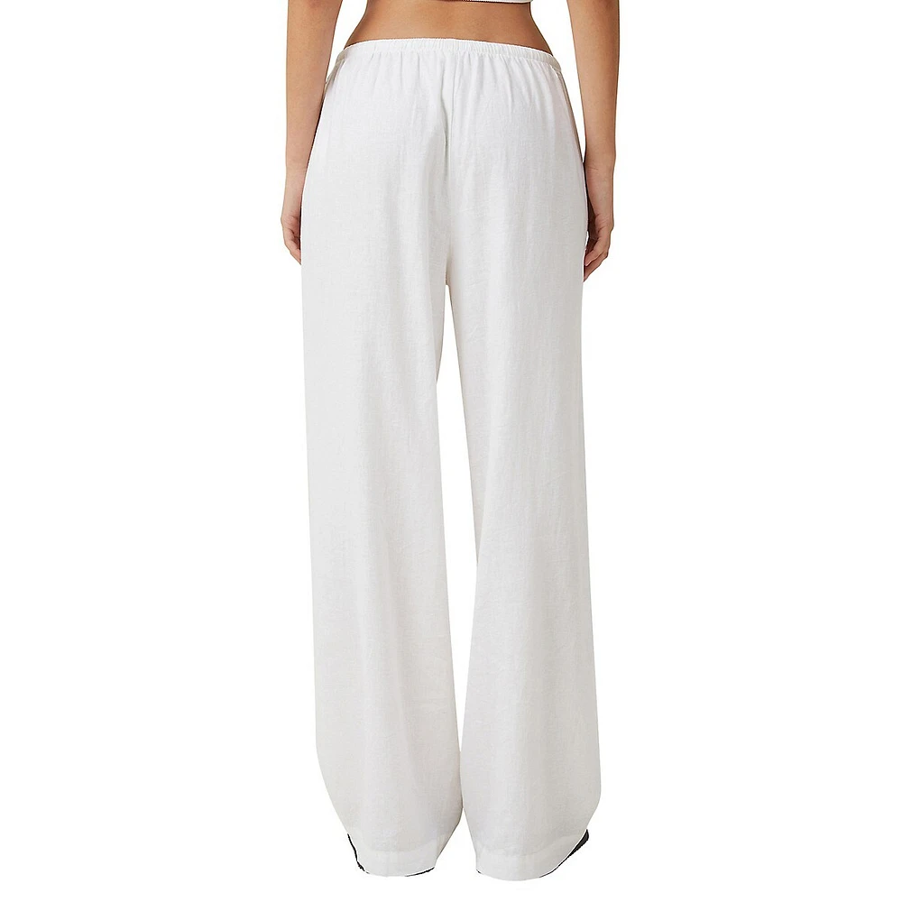 Pantalon large à cordon de serrage en mélange lin Haven