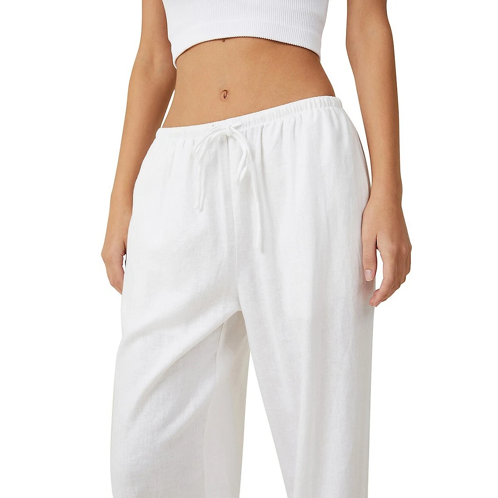 Pantalon large à cordon de serrage en mélange lin Haven