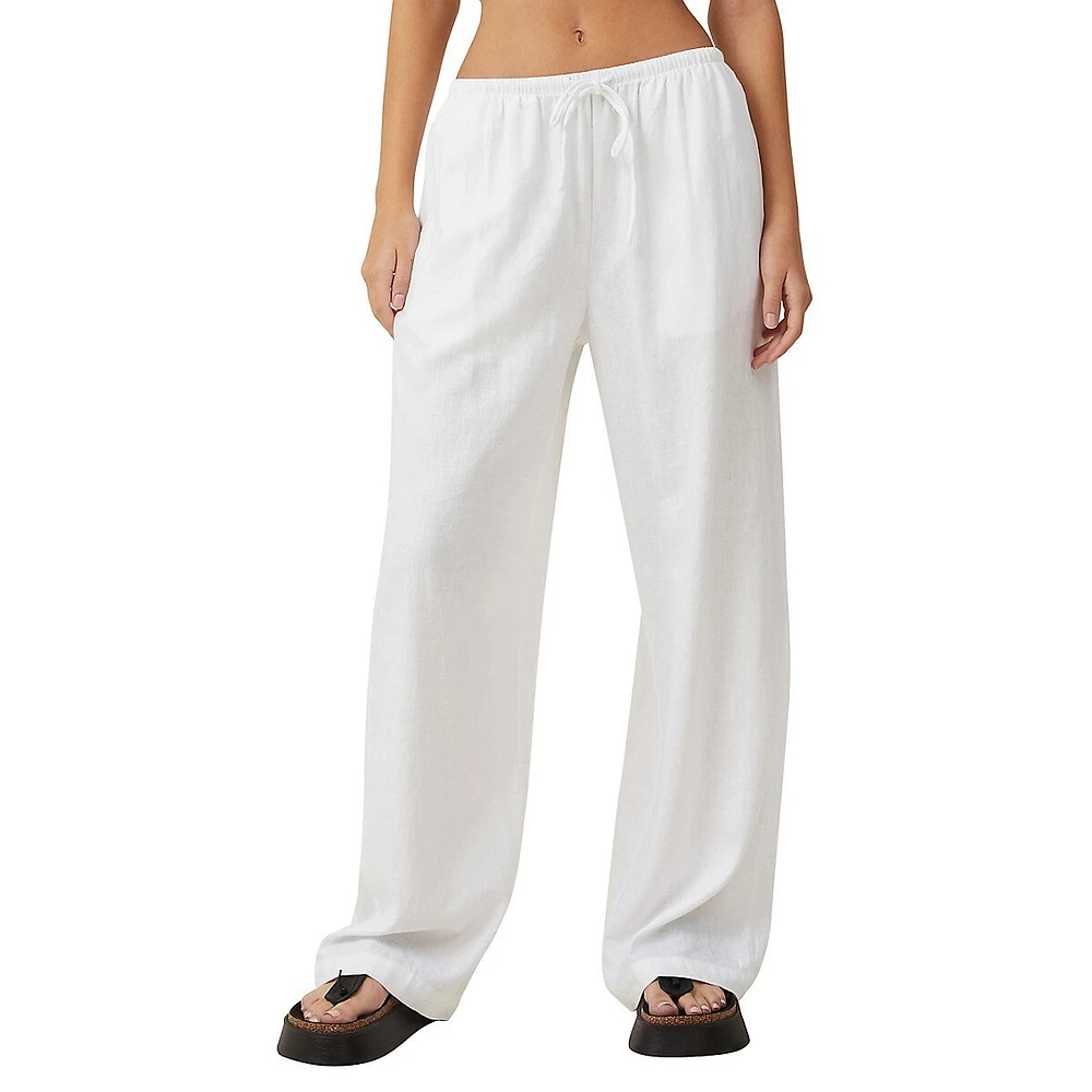 Pantalon large à cordon de serrage en mélange lin Haven