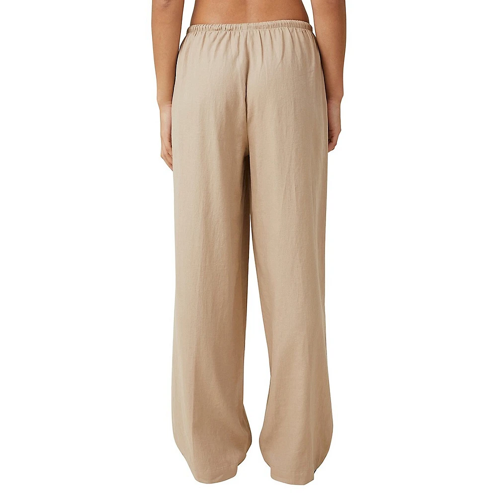 Haven Linen-Blend Wide-Leg Drawstring Pants