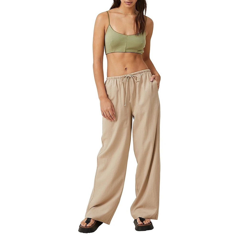 Haven Linen-Blend Wide-Leg Drawstring Pants