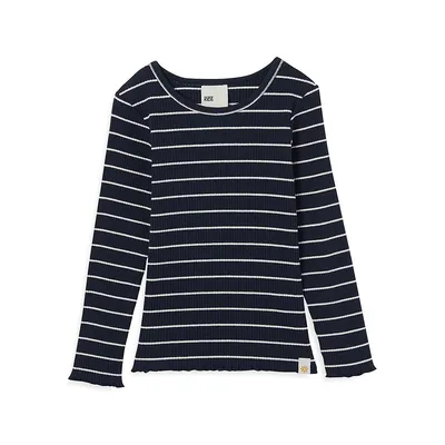Little Girl's Jade Striped & Ribbed Top