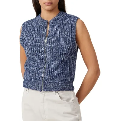 Textured Rib-Knit Zip Sweater Vest