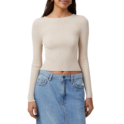 Reversible-Lacing Fitted Rib-Knit Top