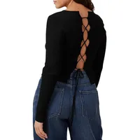 Reversible-Lacing Fitted Rib-Knit Top