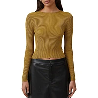 Reversible-Lacing Fitted Rib-Knit Top