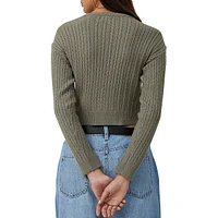 Everfine Cropped Micro Cable-Knit Sweater