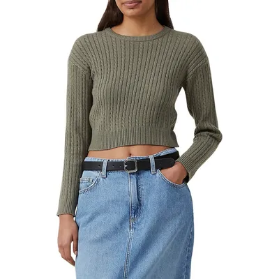 Everfine Cropped Micro Cable-Knit Sweater