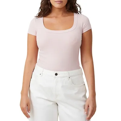 Ribbed Scoopneck Short-Sleeve Top