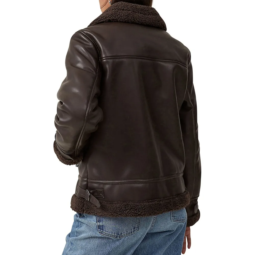 Faux Leather Aviator Jacket