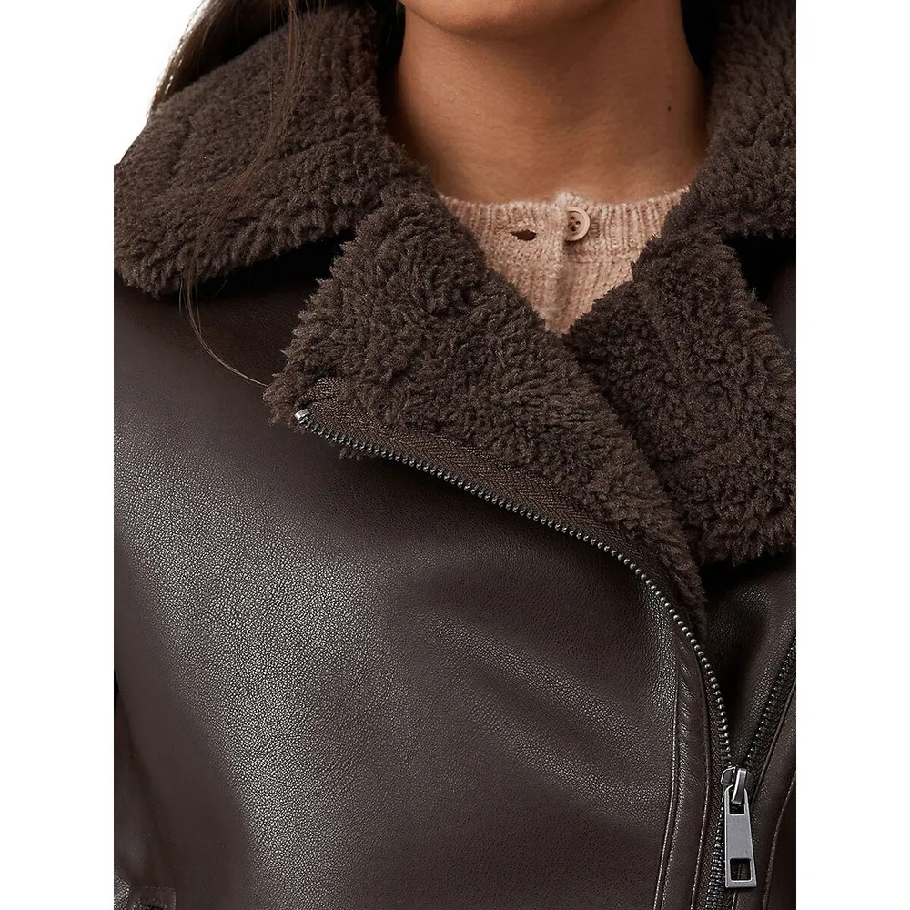 Faux Leather Aviator Jacket