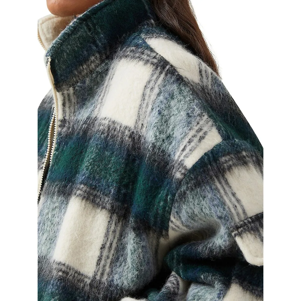 Fluffy Plaid Zip Jacket