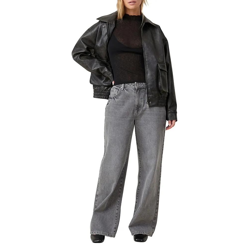 Lena Textured Semi-Sheer Mockneck Top