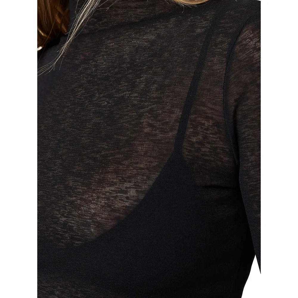 Lena Textured Semi-Sheer Mockneck Top