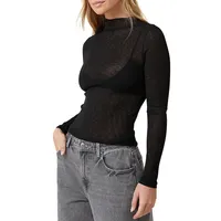 Lena Textured Semi-Sheer Mockneck Top