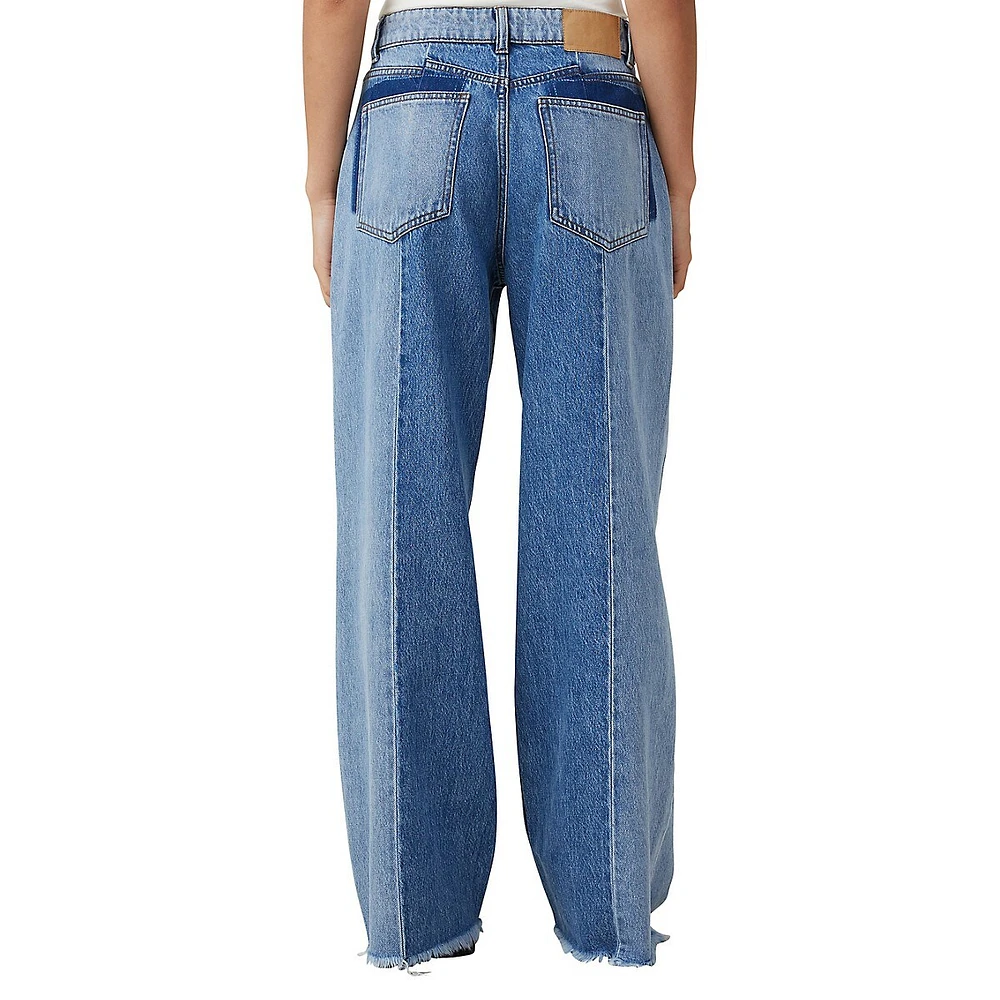 Two-Tone Relaxed Wide-Leg Jeans