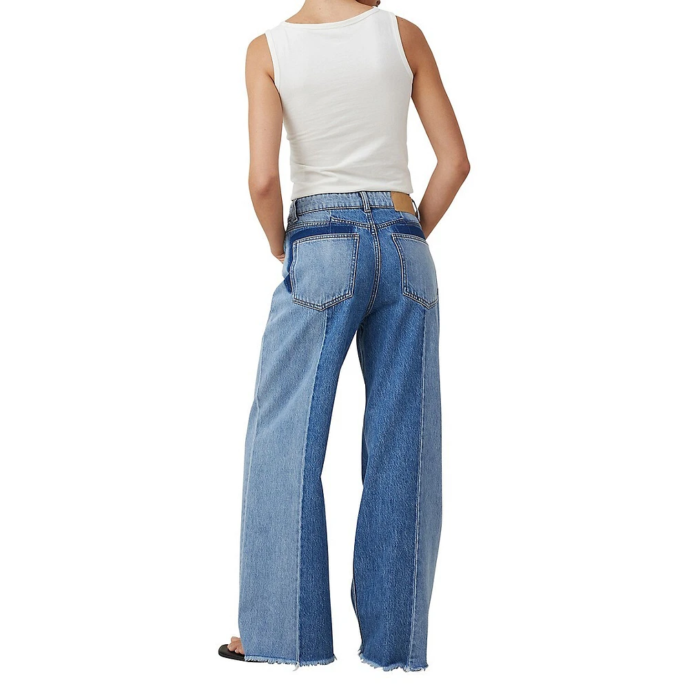 Two-Tone Relaxed Wide-Leg Jeans