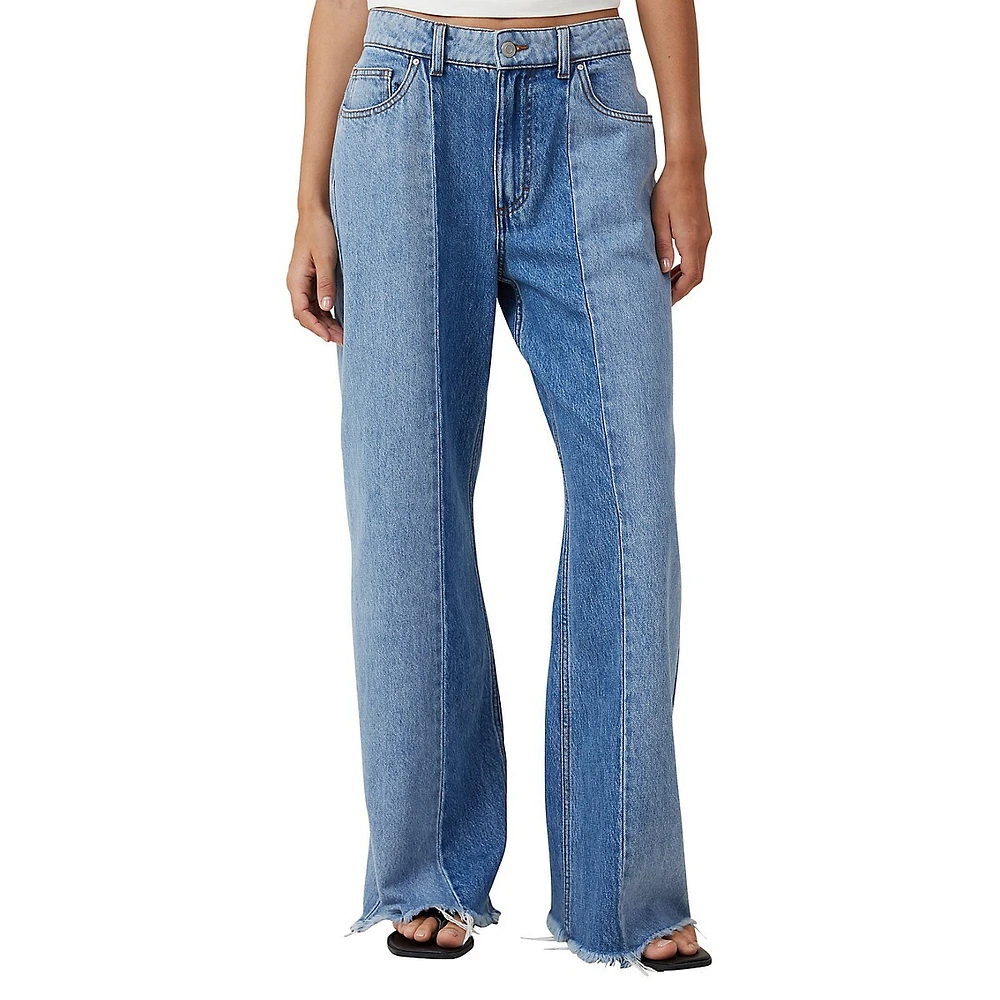 Two-Tone Relaxed Wide-Leg Jeans