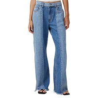 Two-Tone Relaxed Wide-Leg Jeans