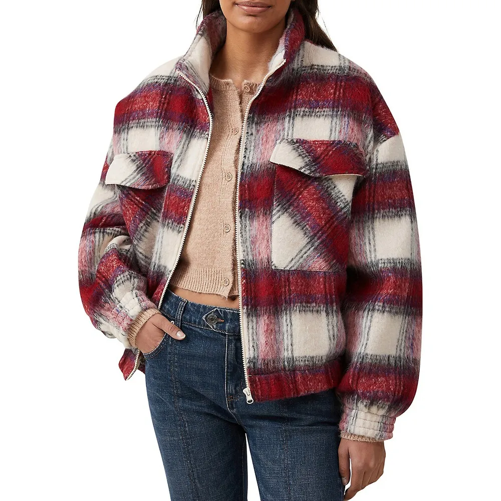 Fluffy Plaid Zip Jacket