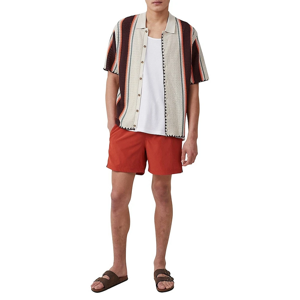 Pablo Border-Stitched Striped Knit Short-Sleeve Shirt