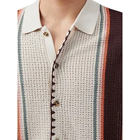 Pablo Border-Stitched Striped Knit Short-Sleeve Shirt