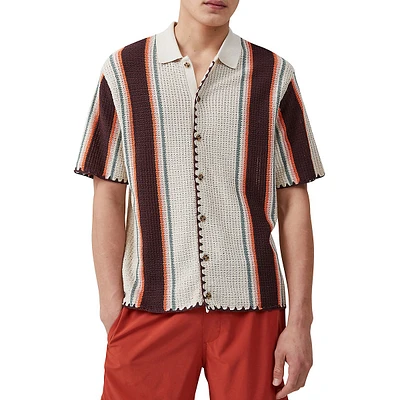 Pablo Border-Stitched Striped Knit Short-Sleeve Shirt