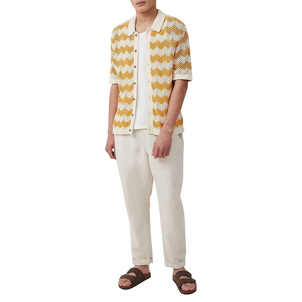 Pablo Wavy-Striped Knit Short-Sleeve Shirt