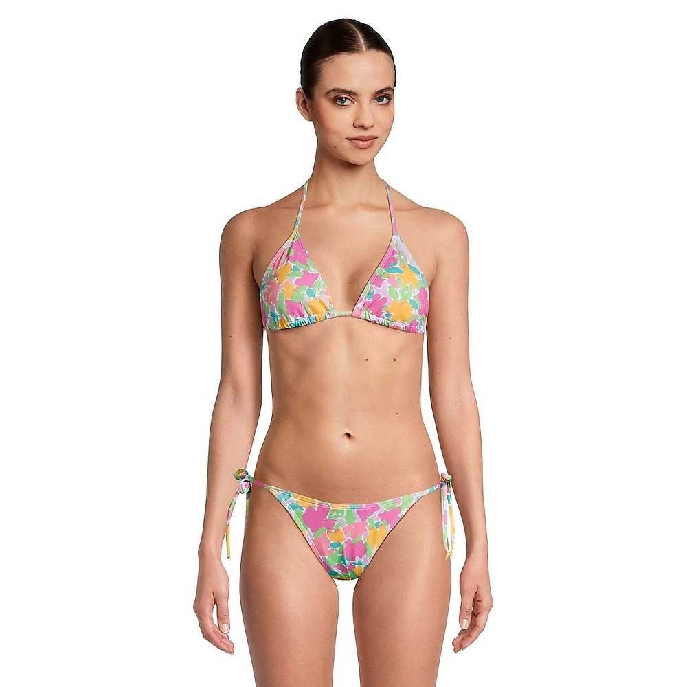 Floral Triangular Padded String Bikini Top