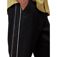 Linen Side-Stripe Drawstring Pants