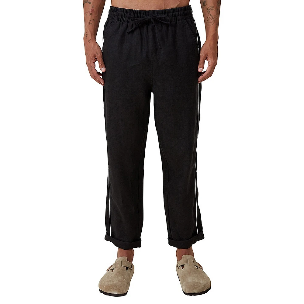 Linen Side-Stripe Drawstring Pants