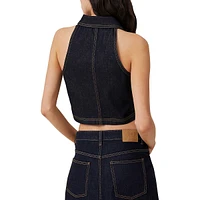 Zip-Front Denim Vest