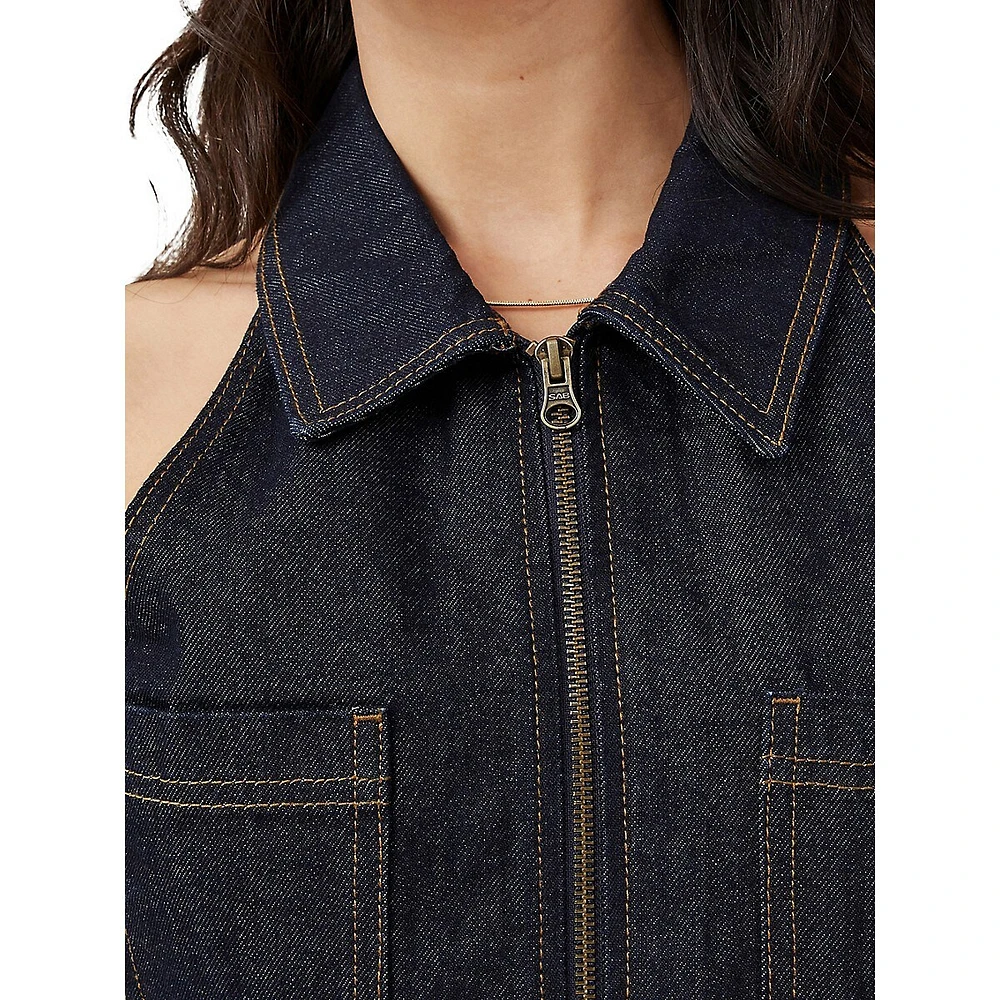 Zip-Front Denim Vest