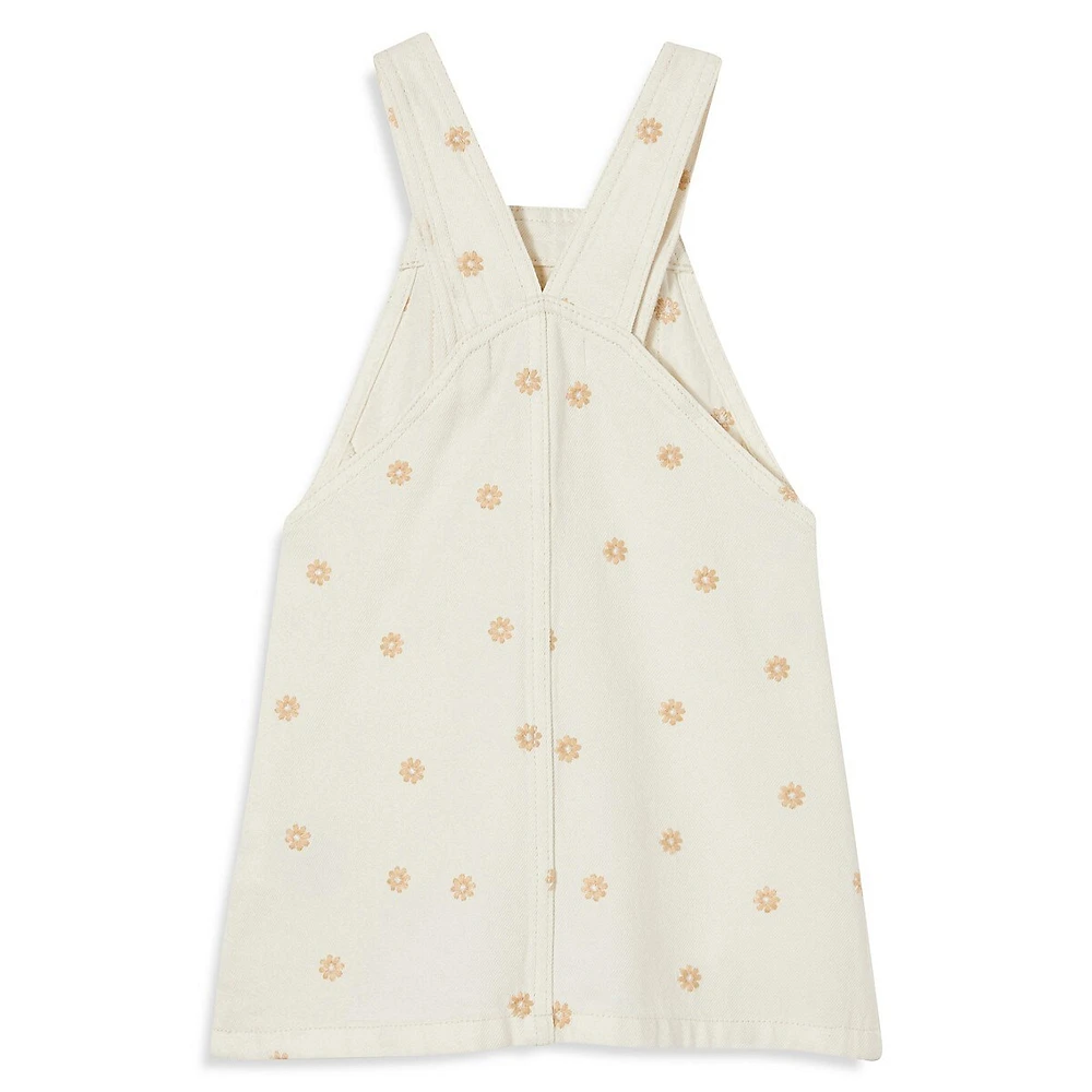 Little Girl's Alice Embroidered Floral Denim Pinafore Dress