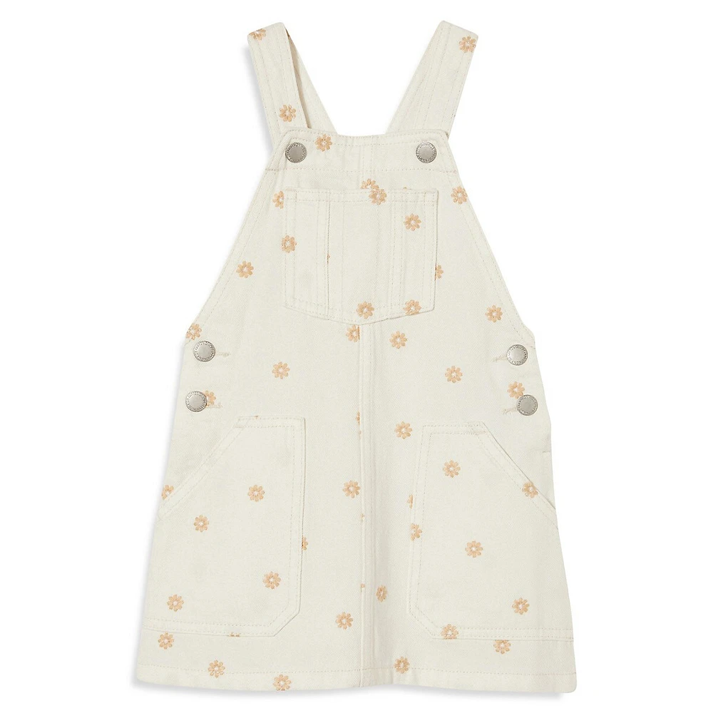 Little Girl's Alice Embroidered Floral Denim Pinafore Dress