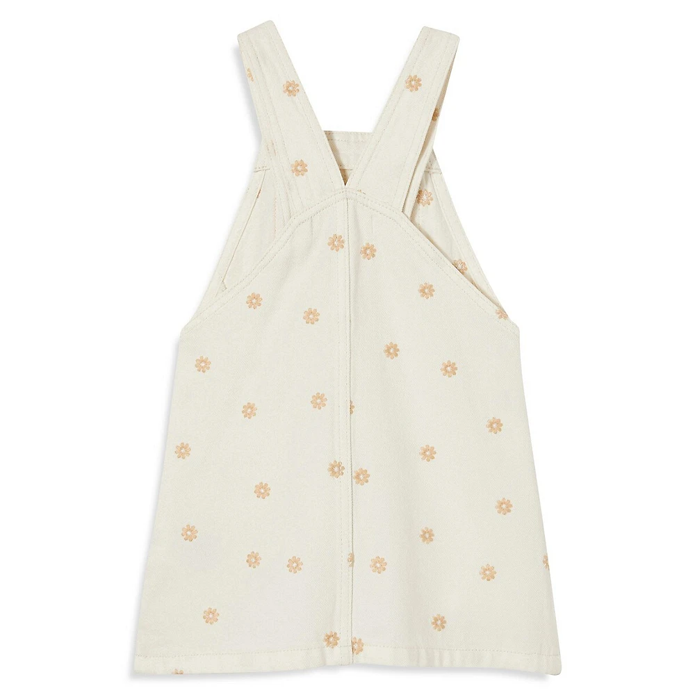 Girl's Alice Embroidered Floral Denim Pinafore Dress