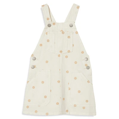 Girl's Alice Embroidered Floral Denim Pinafore Dress