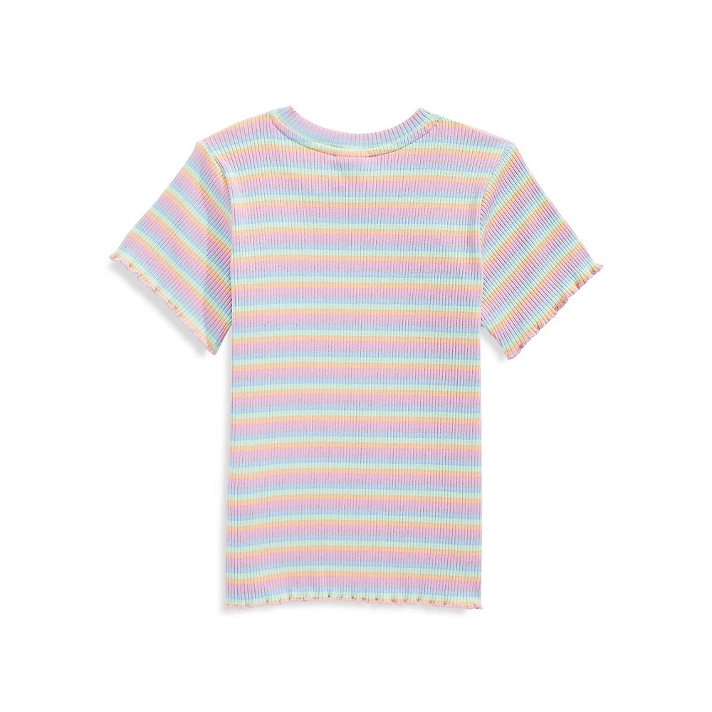 Little Girl's Raya Ribbed Rainbow Stripe T-Shirt