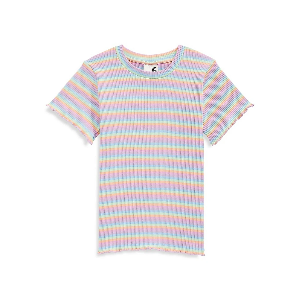 Little Girl's Raya Ribbed Rainbow Stripe T-Shirt