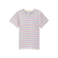 Little Girl's Raya Ribbed Rainbow Stripe T-Shirt