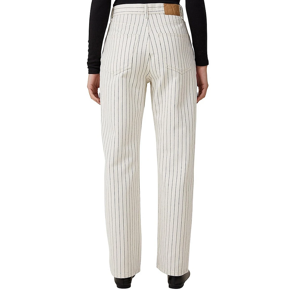 Pinstriped High-Rise Straight-Leg Jeans