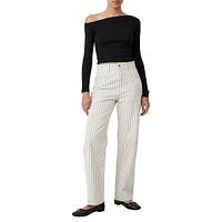 Pinstriped High-Rise Straight-Leg Jeans