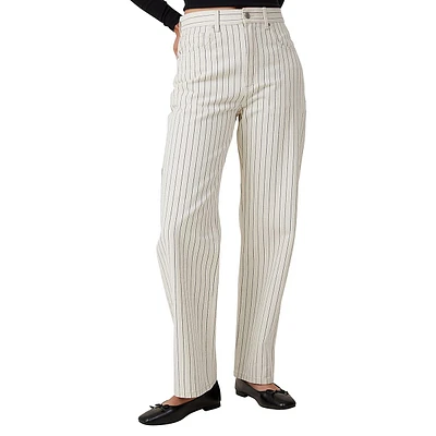 Pinstriped High-Rise Straight-Leg Jeans