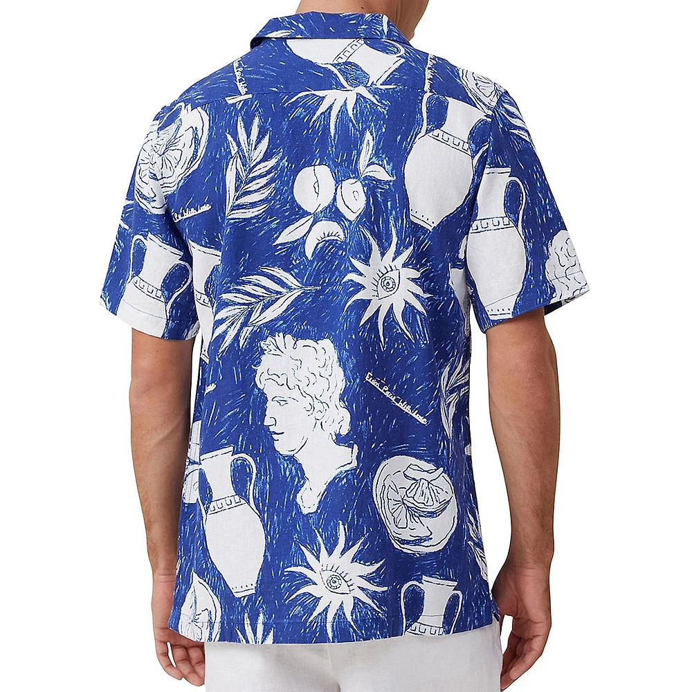 Grecian-Print Short-Sleeve Cabana Shirt