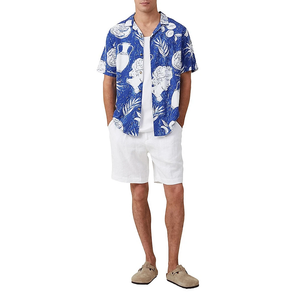 Grecian-Print Short-Sleeve Cabana Shirt