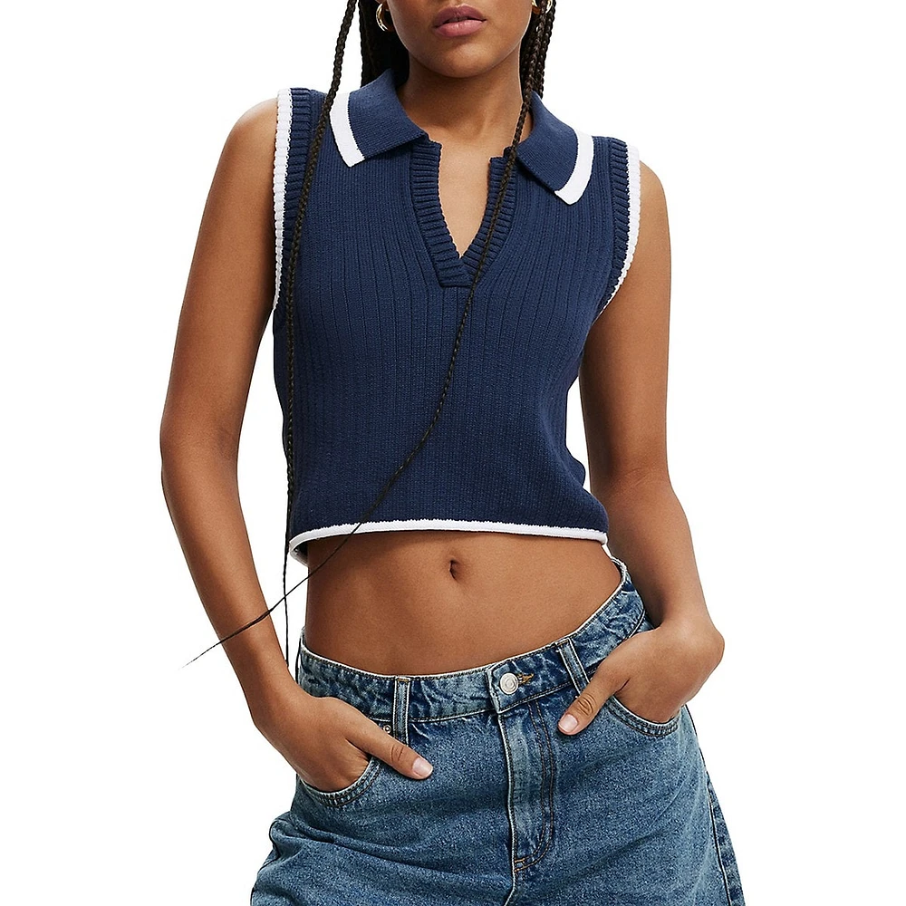 Cape Cod Rib-Knit Cropped Vest