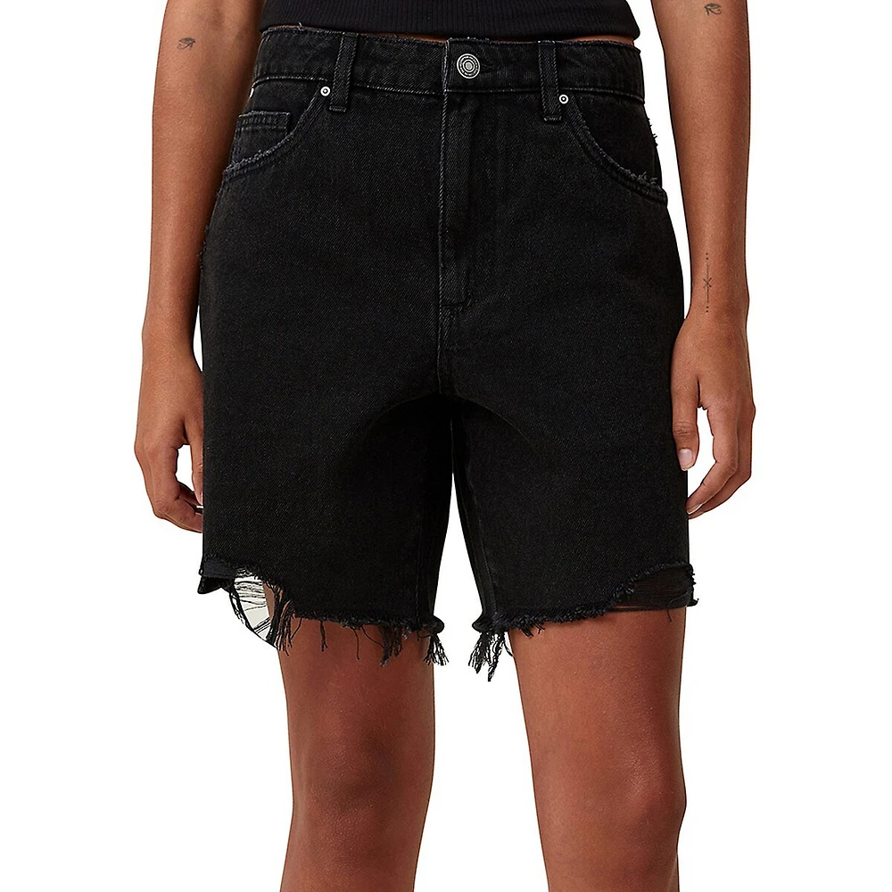 Relaxed Ripped Denim Shorts